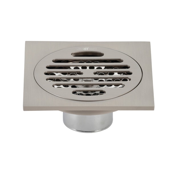 Watercourse Symmetric 4" Square Grid Shower Drain, Nickel